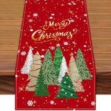 72 X 13 Inch Christmas Table Runner – Red Table Runner With Glittering Snowflakes And Christmas Tree Pattern For Holiday, Kitchen, Mantel, Dining Table Décor, Winter Christmas Party Supplies
