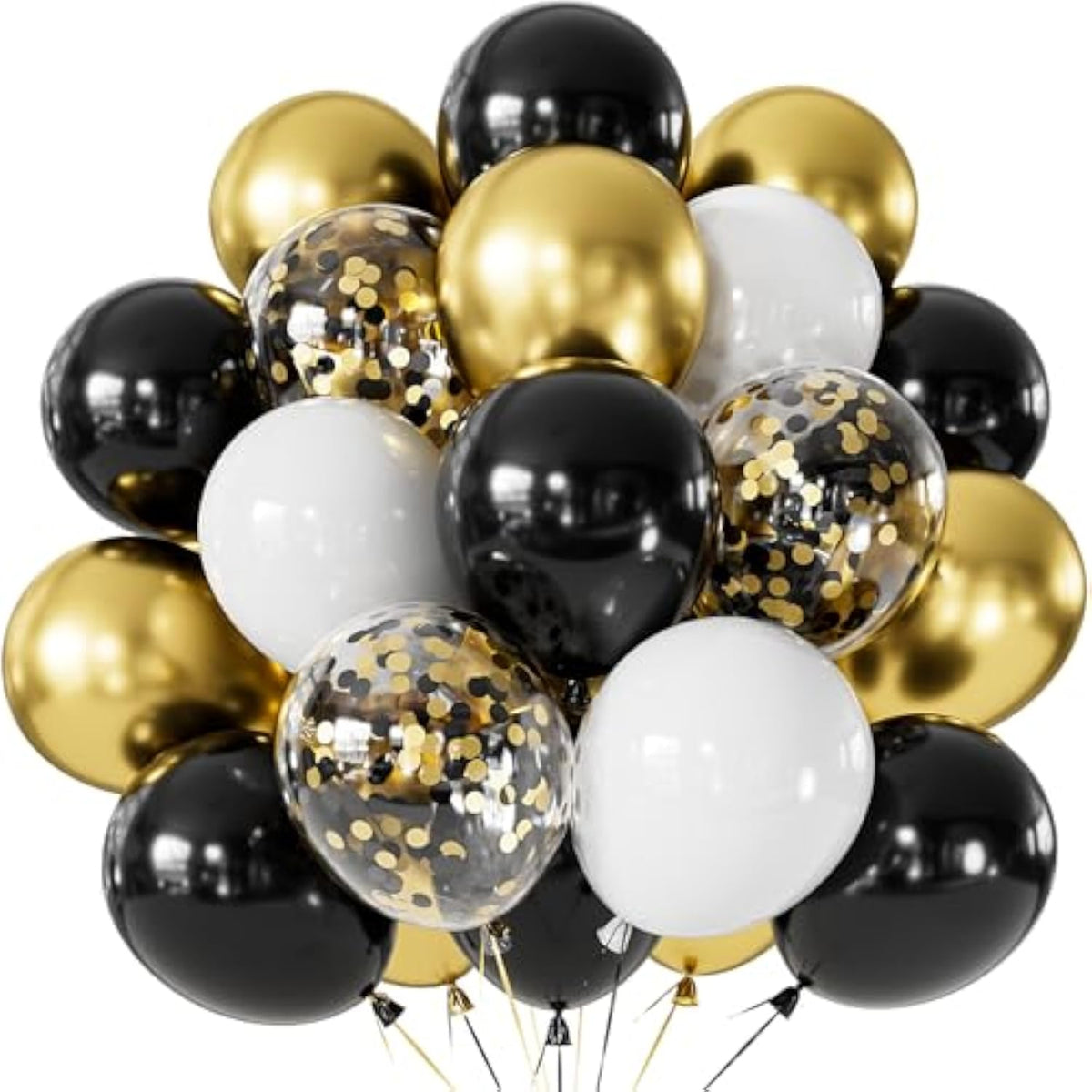 60pcs Black Gold Confetti Balloons 12inch New Year 2026 Party Decor