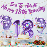 Purple 18Th Birthday Decorations For Girls Purple 18Th Birthday-Banner, Sash, Tiara 40 Inch No. 18 Foil Balloons Rose Gold Confetti Balloons 18Th Purple Party Set
