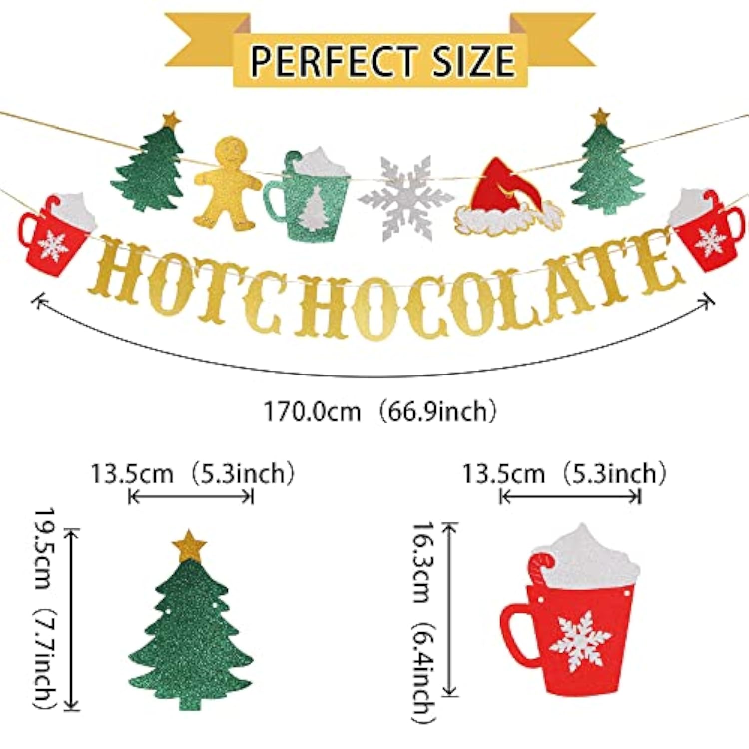 Glitter Christmas Hot Chocolate Banner Xmas Tree Snowflake Hot Cocoa Decor