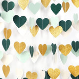 Sage Mint Beige Gold Heart Garland 52Ft – Rustic Party Decor for Weddings & Celebrations