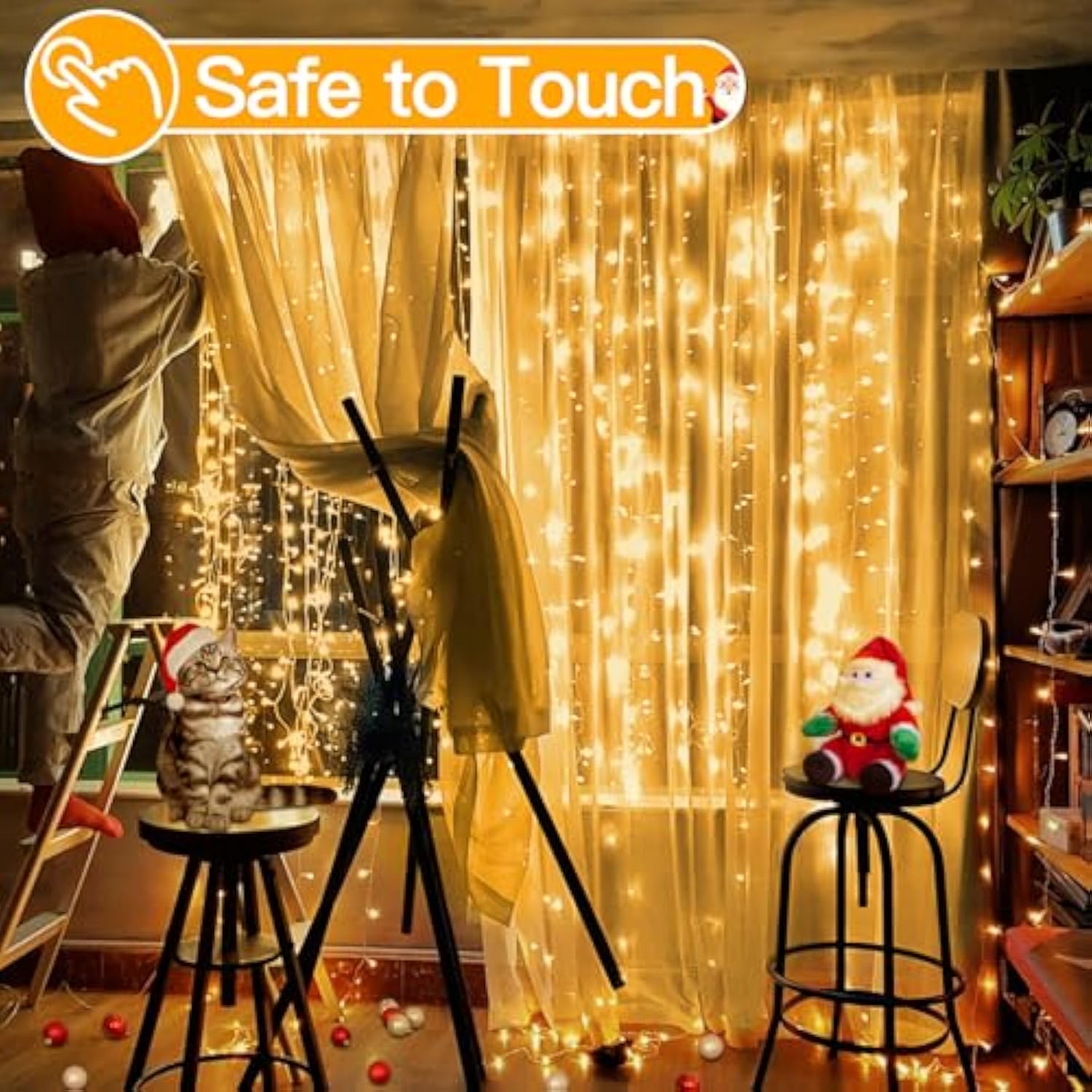 Christmas Curtain Lights 300 Led 9.8 Ftx9.8 Ft, Outdoor Waterproof Curtain String Lights With Remote Timer 8 Modes, Usb