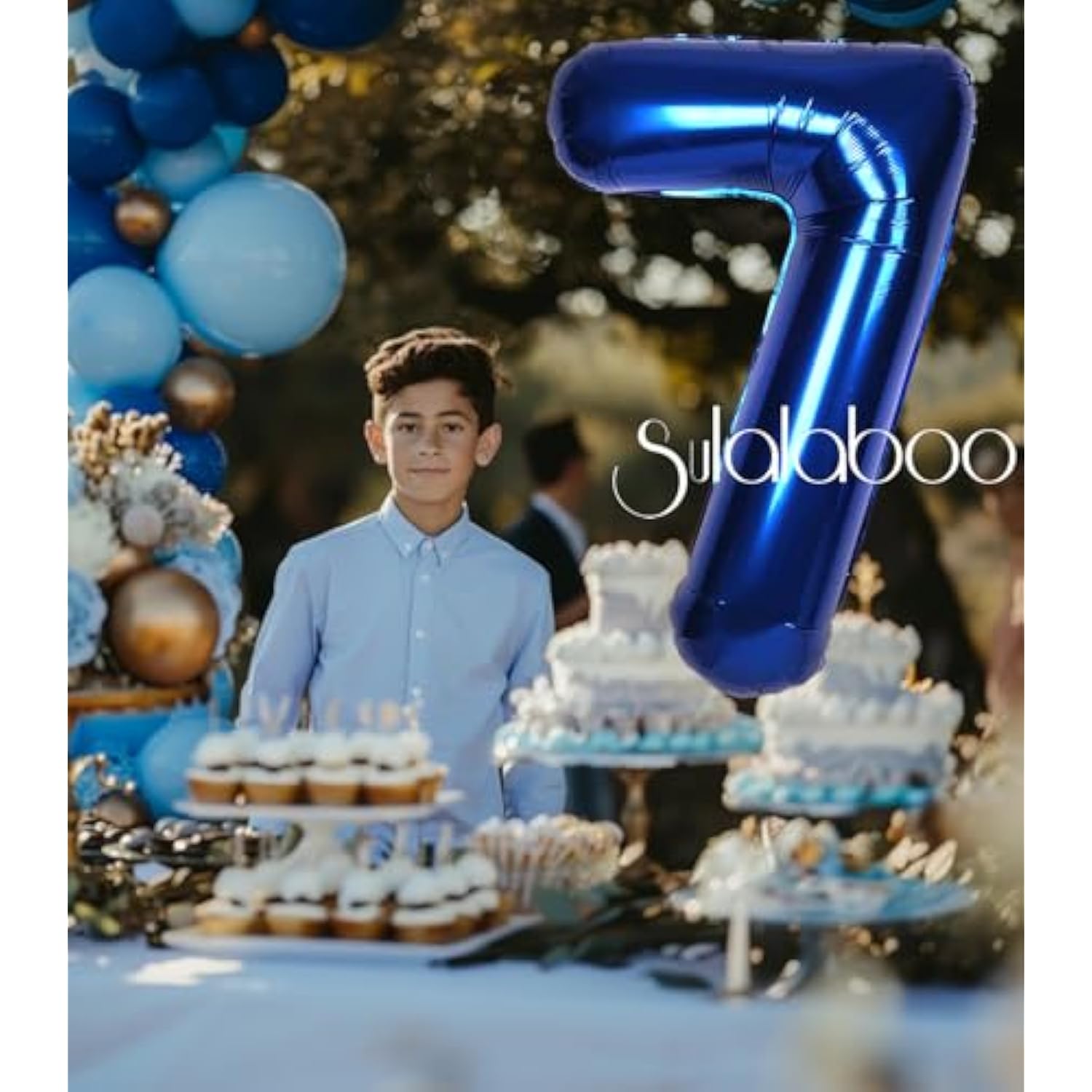 40" Navy Blue Number 7 Balloon: Large Foil Mylar for Boy Birthday/Graduation