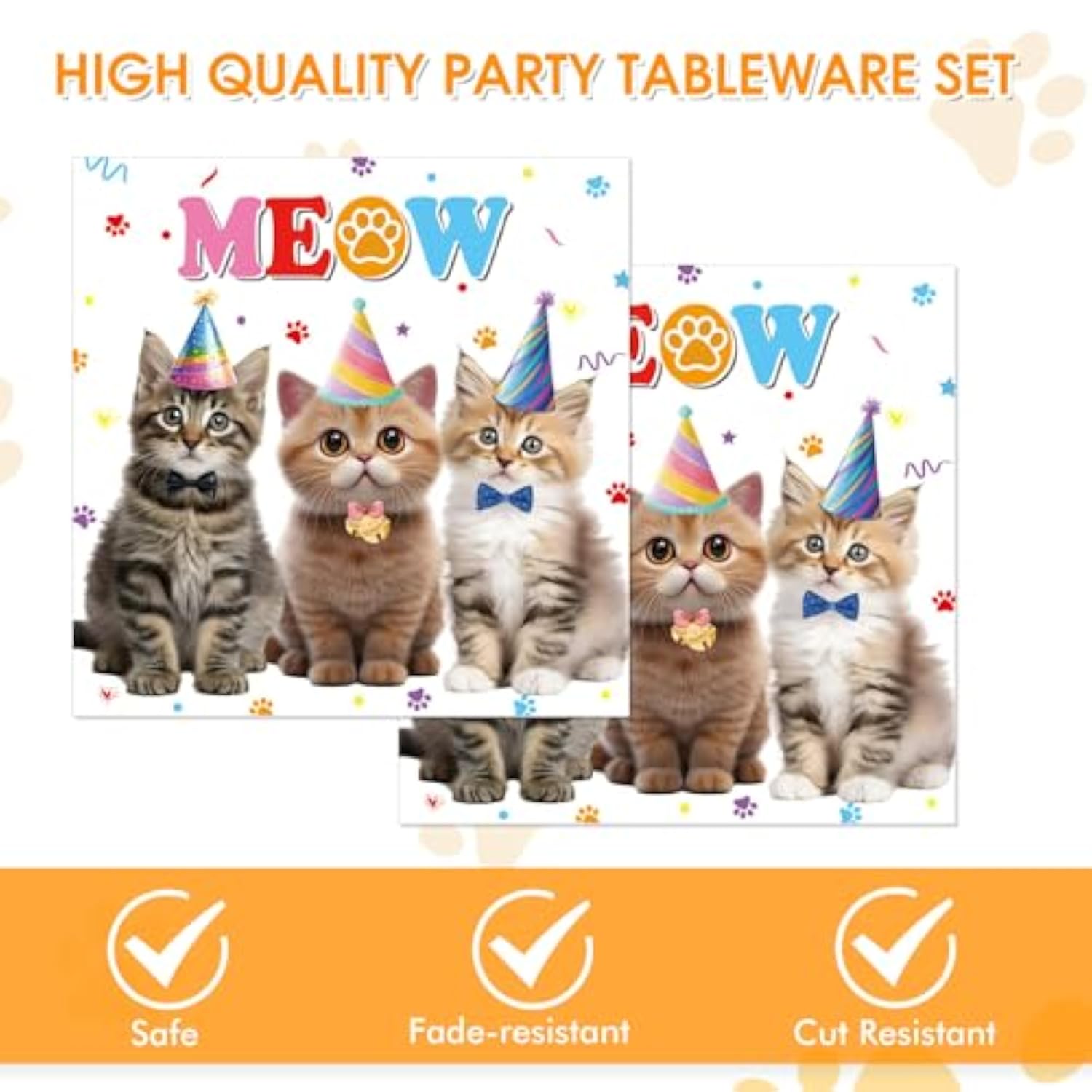 96 Pcs Cat Birthday Decorations Kitten Party Disposable Tableware With Party Plates Paper Napkins Dinnerware For Cats Themed Birthday Parties Supplies Serves 48 Guests