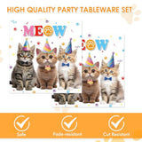 96 Pcs Cat Birthday Decorations Kitten Party Disposable Tableware With Party Plates Paper Napkins Dinnerware For Cats Themed Birthday Parties Supplies Serves 48 Guests