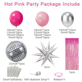 Hot Pink Balloon Garland Arch Kit,Pink Silver Chrome Balloons With Silver Disco Ball Explosion Star Balloon For Girls Women Birthday Party Valentine'S Day Bridal Shower Wedding Mother'S Day