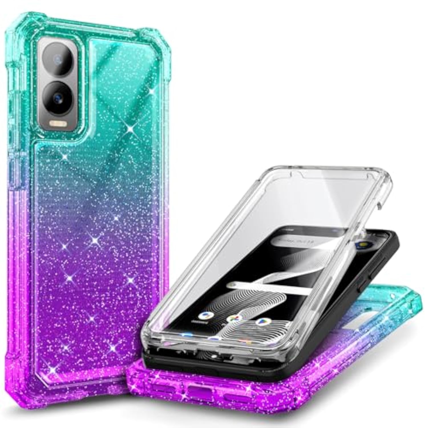 For Cricket Icon 6 Case (Sl219C), At&T Verge (Sl219A) With [Built-In Screen Protector] 9Ft Military Grade Drop Tested, Full-Body Protective Shockproof Bumper Cover (Glitter Aqua/Purple)