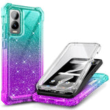 For Cricket Icon 6 Case (Sl219C), At&T Verge (Sl219A) With [Built-In Screen Protector] 9Ft Military Grade Drop Tested, Full-Body Protective Shockproof Bumper Cover (Glitter Aqua/Purple)