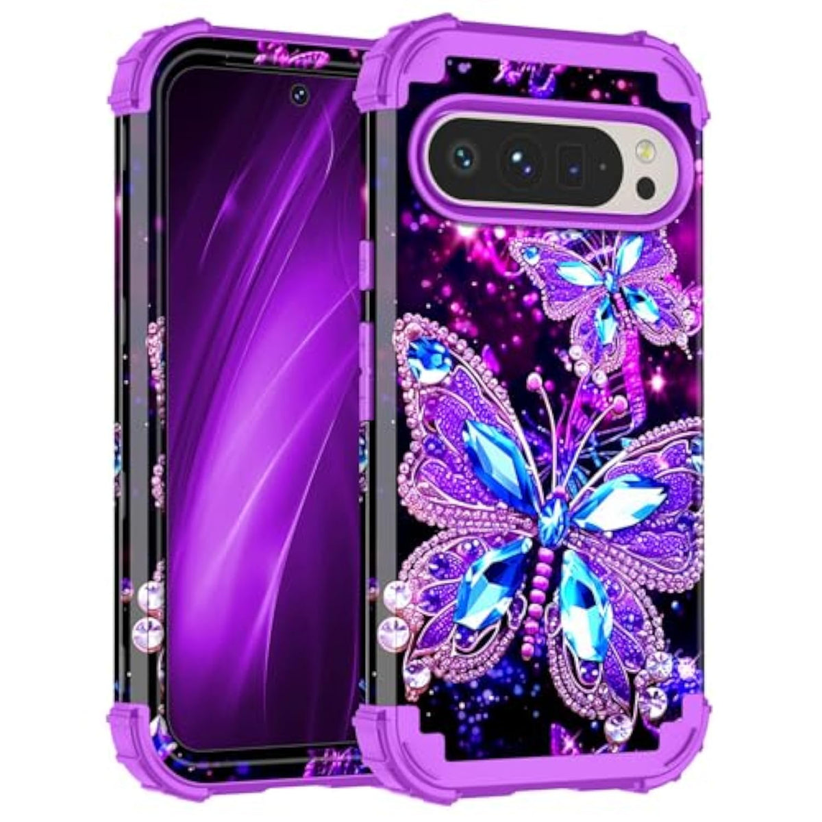 Glow in the Dark Heavy Duty Shockproof Case for Google Pixel 9 Pro XL, Butterfly