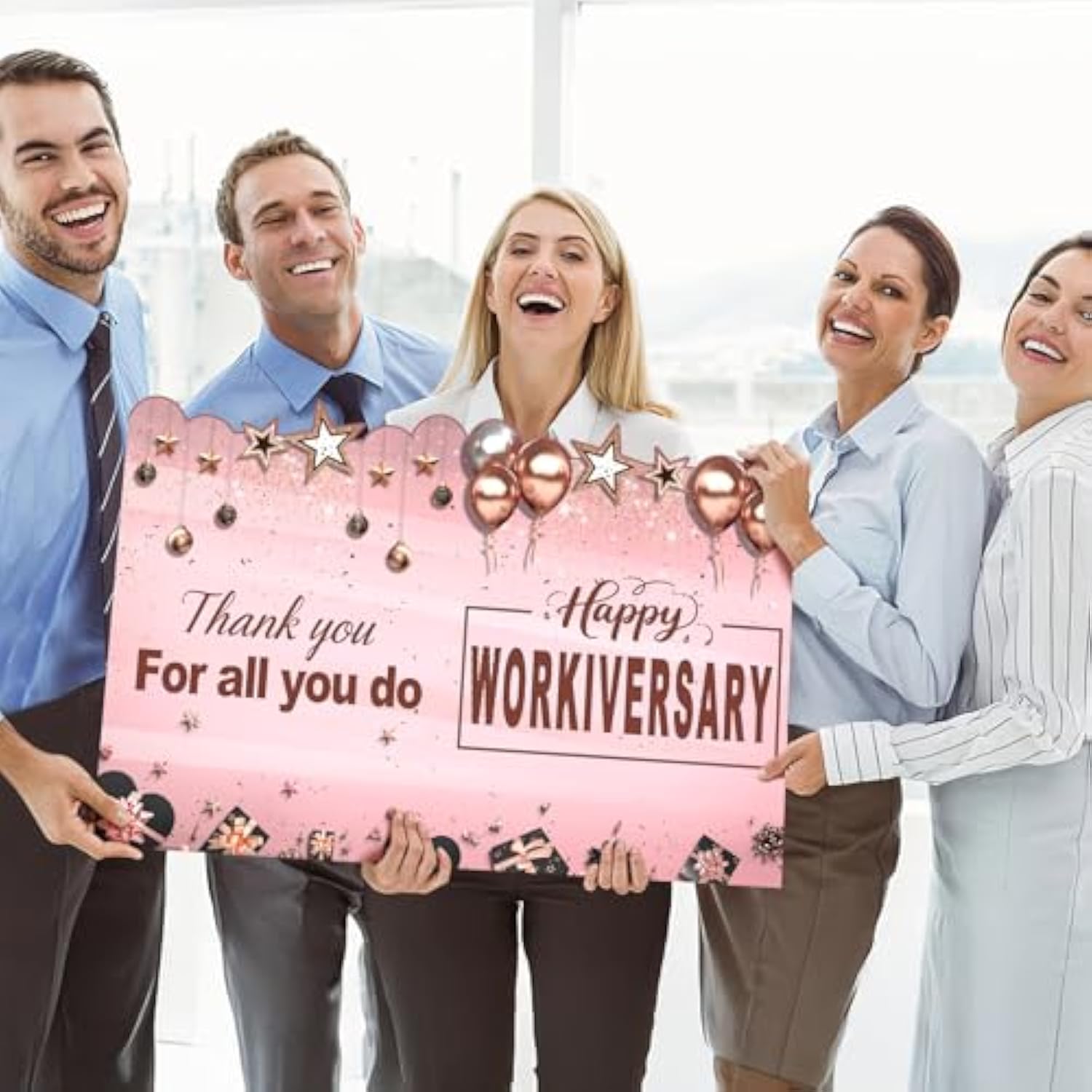 Large Happy Workiversary Card For Women, Rose Gold Pink Work Anniversary Party Decoration Gift, Giant Thank You Guest Book With Envelope, Jumbo Workiversary Greeting Card For Office Business Employee Signing