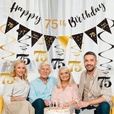 75Th Birthday Decoration Kit Happy 75Th Banner Swirls Streamers Black Gold
