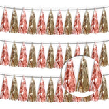 3P Rose Champagne Gold Metallic Fringe Tassel Banner Garland Foil Tinsel Streamer Wall Hanging Curtain Backdrop Banner For Parade Floats, Graduation Decorations, Wedding Party Decoration