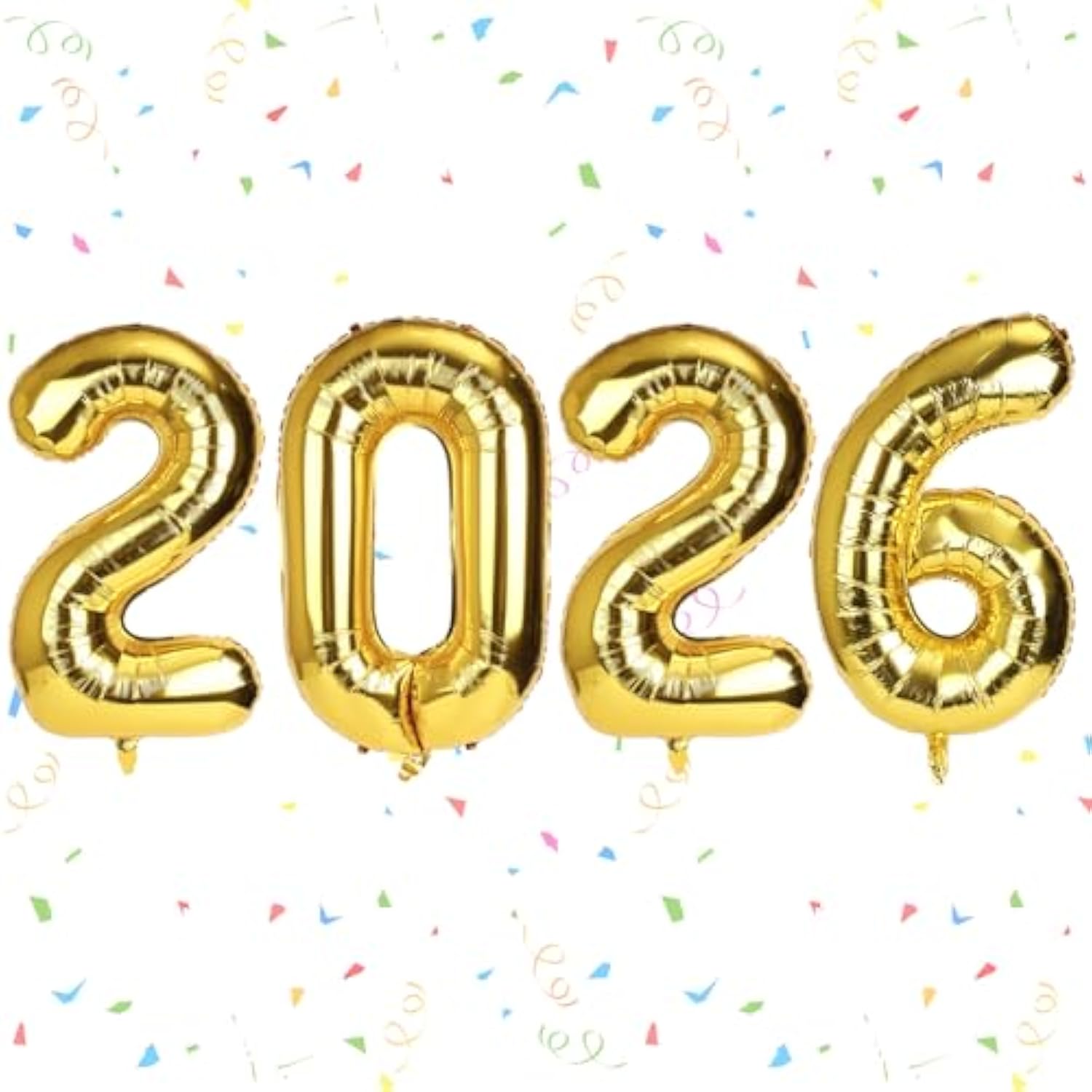 41in Gold 2026 Foil Balloon with Straw and Ribbon for New Year Parties