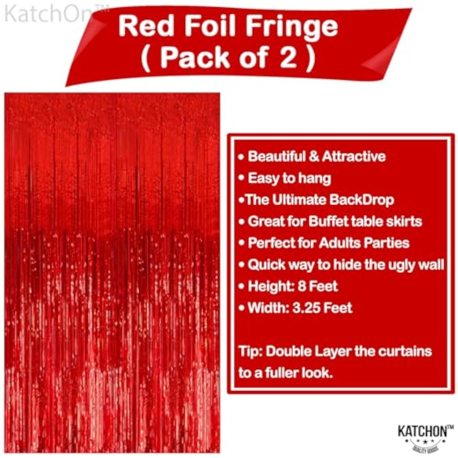 Xtra Large Red Streamers 3.2x8ft 2 Pack for Party Christmas Valentine New Year
