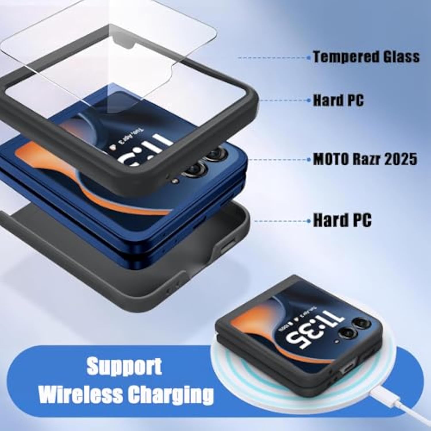 Motorola Razr 2026/2025 Slim Thin Shockproof Protective Bumper Cover with Screen Protector, Orange