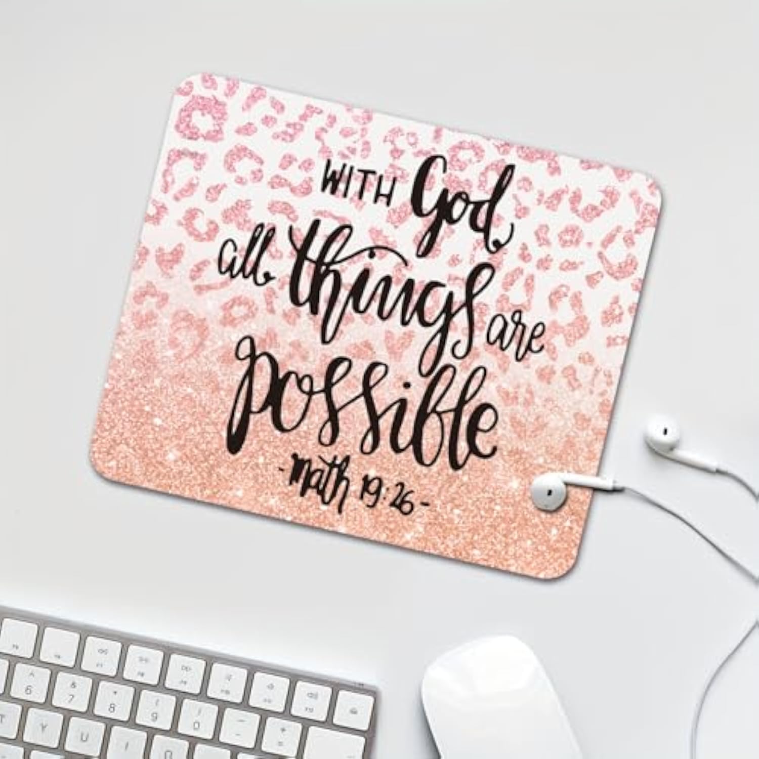 Inspirational Quote Mouse Pad, With God All Things Are Possible Motivational Computer Mouse Pad - Pink