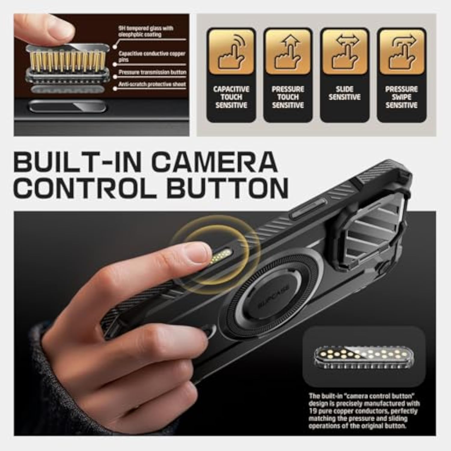 SUPCASE for iPhone 16 Pro Max Case (6.9 inch) with Camera Cover Stand, Dark