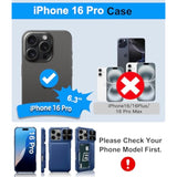 iPhone 16 Pro Case with Card Holder, Slide Camera Cover, Military-Grade Protection, Blue