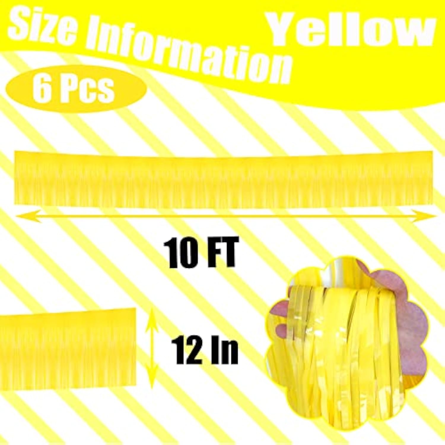 6 Pack 10 Feet Foil Fringe Garland Metallic Tinsel Streamers Banner Wall Hanging Curtain Backdrop Banner For Parade Floats, Thanksgiving, Christmas, Birthday, Halloween Party Decorations(Yellow)
