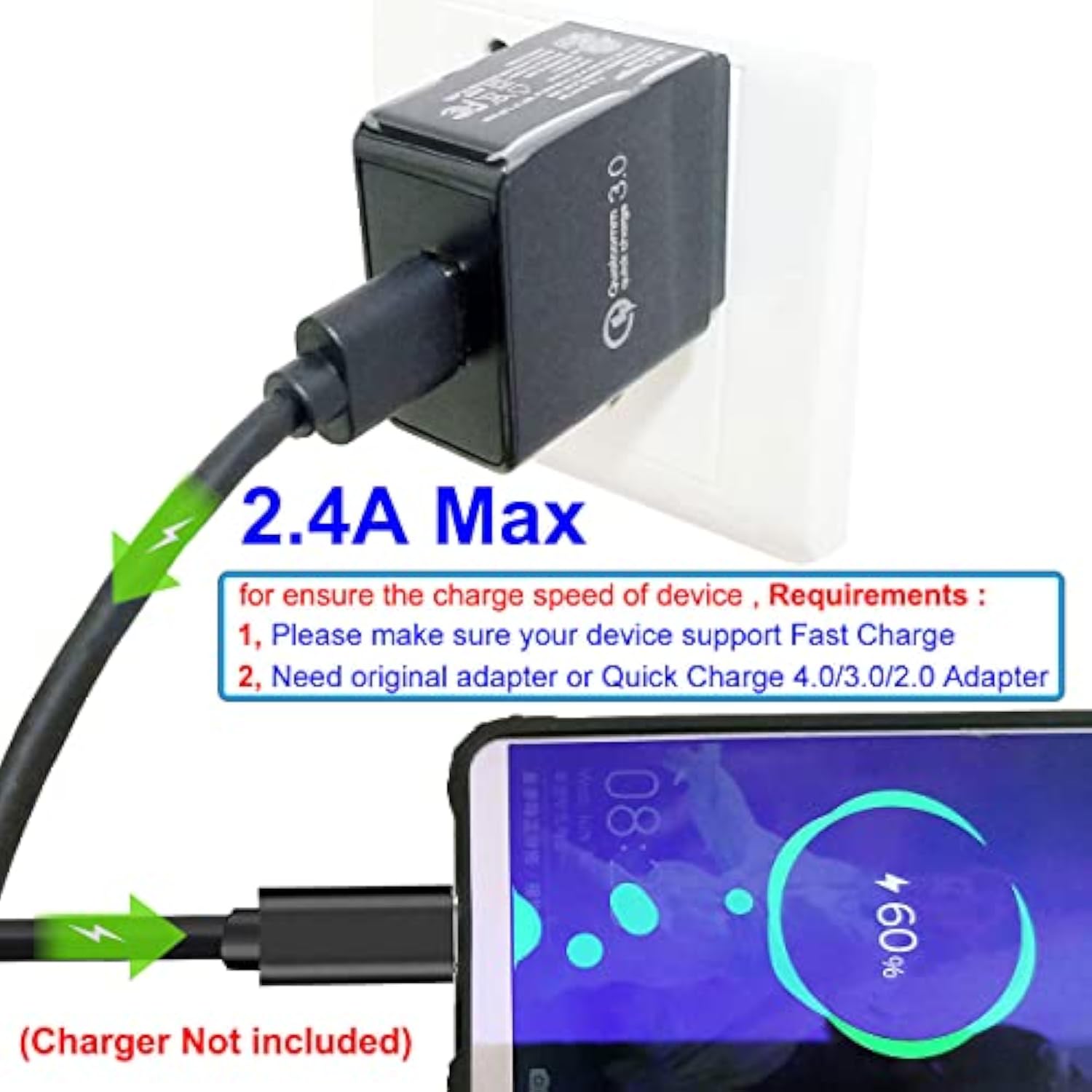 2Pcs 3Ft 12Mm Long Tip Micro Usb Cable Compatible With Blackview Bv4000 Bv4900 Bv5500 Pro/Plus Bv5800 Bv6000 Bv6000S /Oukitel Wp12 Wp8 Pro, Wp6/Doogee/Ulefone Armor X7 Pro X6 X5 Rugged Phones