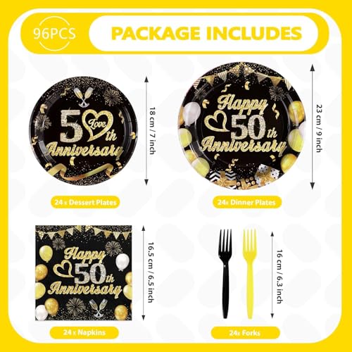 96Pcs 50th Anniversary Matrimony Party Decorations, Serves 24