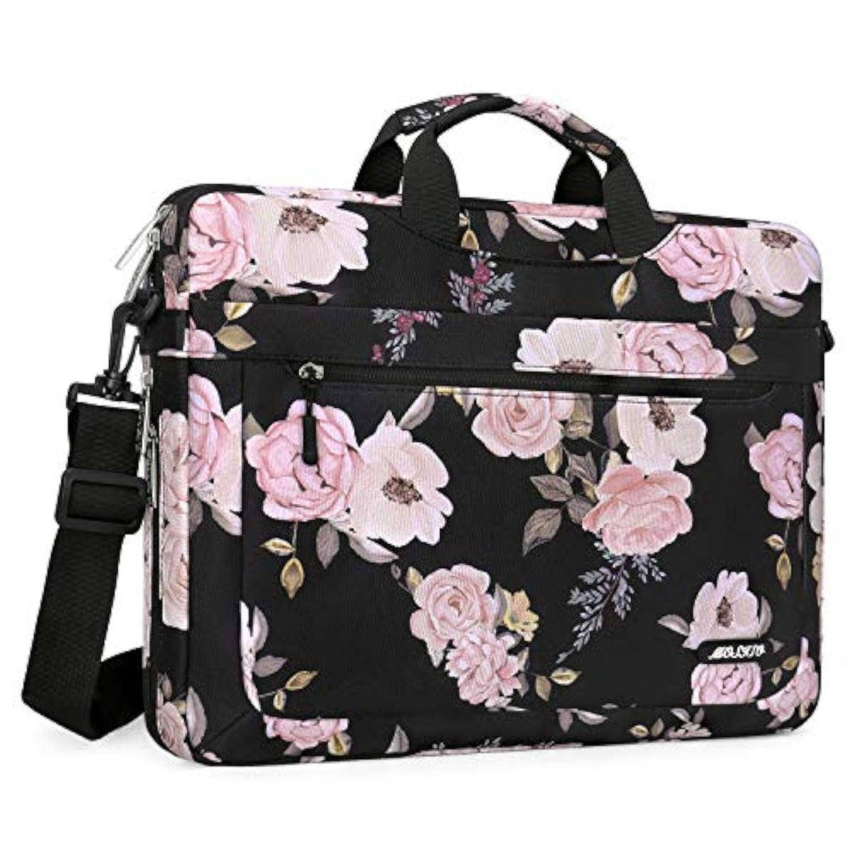 MOSISO Laptop Shoulder Bag Compatible with MacBook Air 15 inch M4 A3241 M3 A3114 M2 A2941/Pro 16 M4 M3 M2 M1 2025-2019, 15-15.6 inch Notebook, Peony Sleeve with Adjustable Depth at Bottom, Black