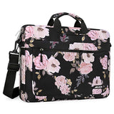 MOSISO Laptop Shoulder Bag Compatible with MacBook Air 15 inch M4 A3241 M3 A3114 M2 A2941/Pro 16 M4 M3 M2 M1 2025-2019, 15-15.6 inch Notebook, Peony Sleeve with Adjustable Depth at Bottom, Black