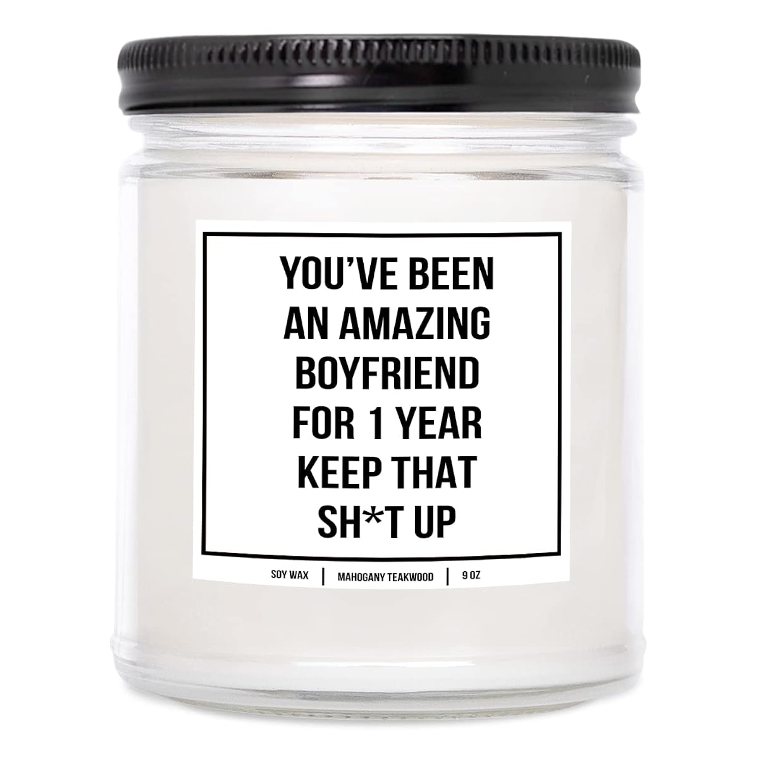 You Nique Designs 1 Year Anniversary Candle For Boyfriend, 9 Ounces, One Year, 1 Year Boyfriend Anniversary Candle, White All Natural Soy Vegan Aromatherapy Candles Scented (Eucalyptus & Spearmint)