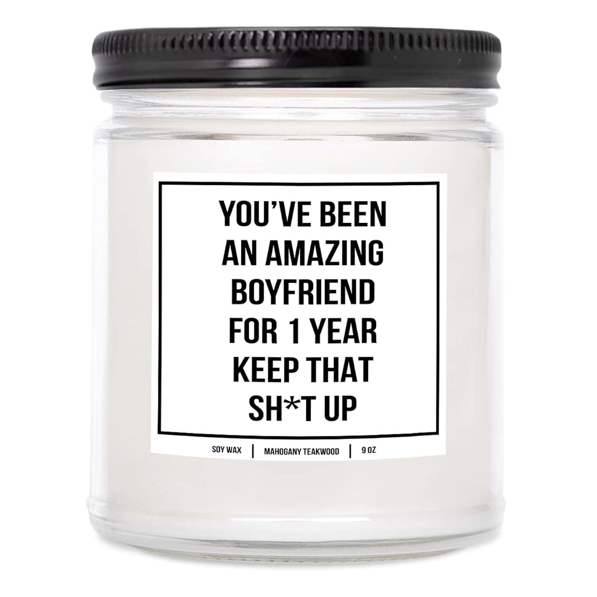 You Nique Designs 1 Year Anniversary Candle For Boyfriend, 9 Ounces, One Year, 1 Year Boyfriend Anniversary Candle, White All Natural Soy Vegan Aromatherapy Candles Scented (Eucalyptus & Spearmint)