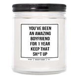 You Nique Designs 1 Year Anniversary Candle For Boyfriend, 9 Ounces, One Year, 1 Year Boyfriend Anniversary Candle, White All Natural Soy Vegan Aromatherapy Candles Scented (Eucalyptus & Spearmint)