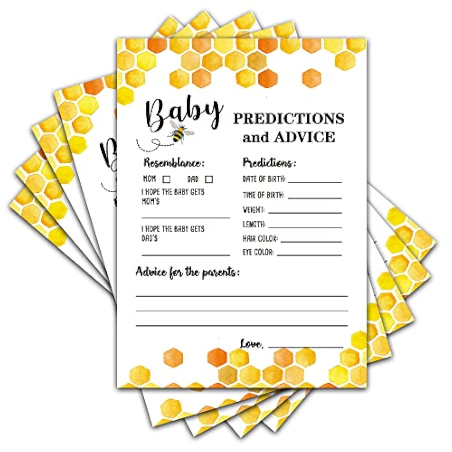 Bee Baby Shower Party Game Baby Predictions And Advice Cards(25-Pack), Mommy To Bee Themed Card Honeycomb Bumble Bee Baby Shower Decor, Baby Gender Reveal Party Game(5"X7") - Game-C01