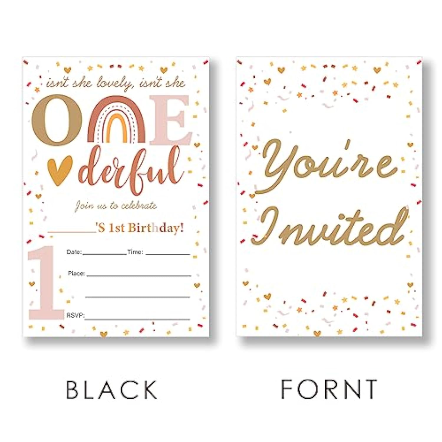 Boho Rainbow Girl 1St Birthday Party Invitations Supplies Fill-In Set Of 20 With Envelopes Modern Rainbow 1St Birthday Bash Invites Cards, Double Sided