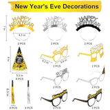 36pcs New Year 2026 Party Kit Black Gold Silver Hats Glasses Noise Makers