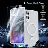 For Samsung Galaxy S25 Edge Case With Stand, Magnetic Case For Magsafe With Screen Protector Matte Translucent Cover With Kickstand & Ring Holder For Galaxy S25 Edge, White