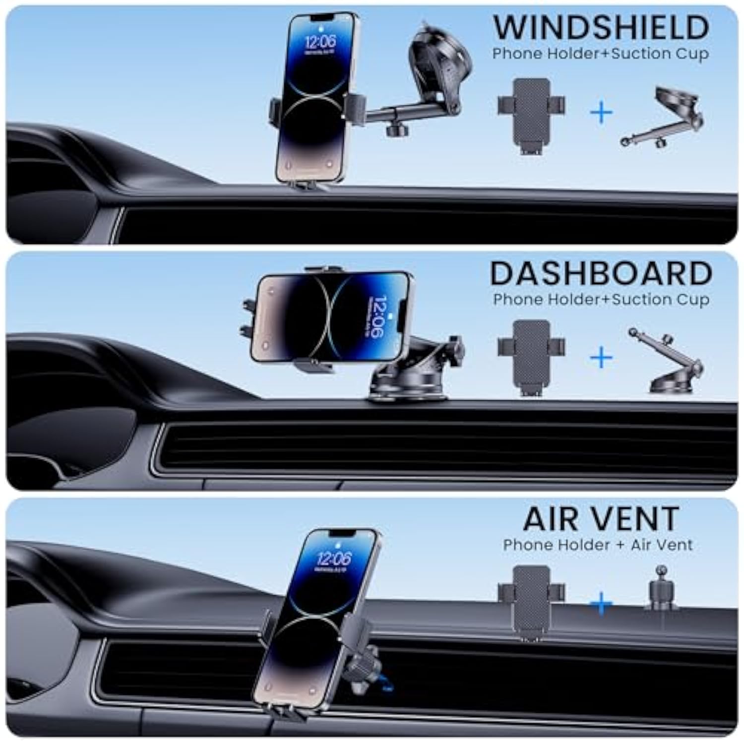 Phone Holder Car [Military-Grade Suction] Universal Mount for iPhone & Android