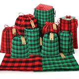Fabric Christmas Gift Bags Assorted (Large 20In, Medium 16In, Small 12In), 9Pcs Cotton Gift Wrapping Sacks Cloth Pouches For Xmas Presents