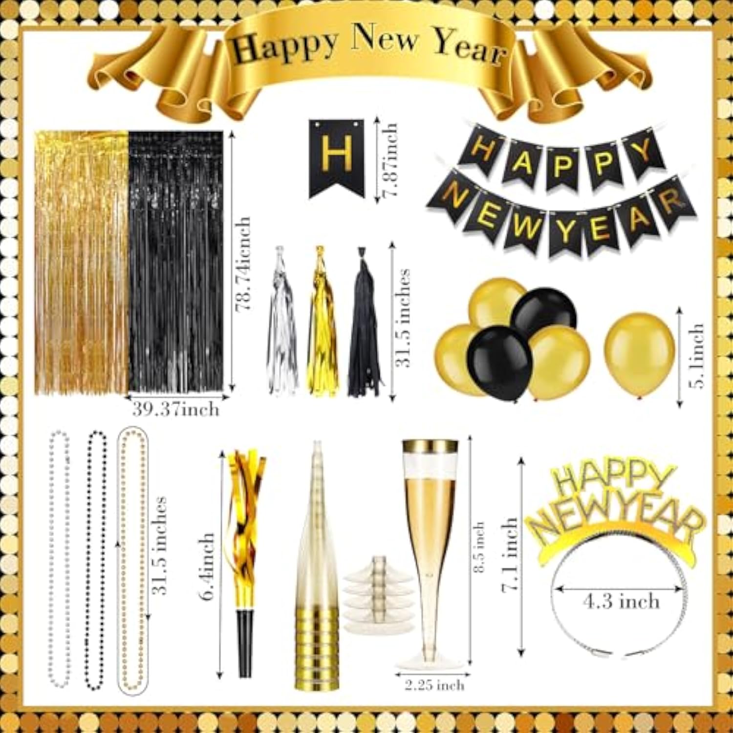 188 Pc 2026 New Year Party Supplies with Balloons Headbands and Decor