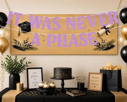 It Was Never A Phase Banner - Light Purple Glitter Death to My Youth Birthday Party Decorations, Old English Emo Funeral 21st 30th 40th 50th 60th Birthday Sign Photo Booth Props