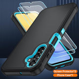 For Galaxy A14 5G Phone Case With Hd Screen Protector Heavy Duty [3 Layer] Hybrid Shock Proof Protective Rugged Bumper Pc And Tpu Cover Case For Samsung Galaxy A14 5G Phone (Black/Glacier)