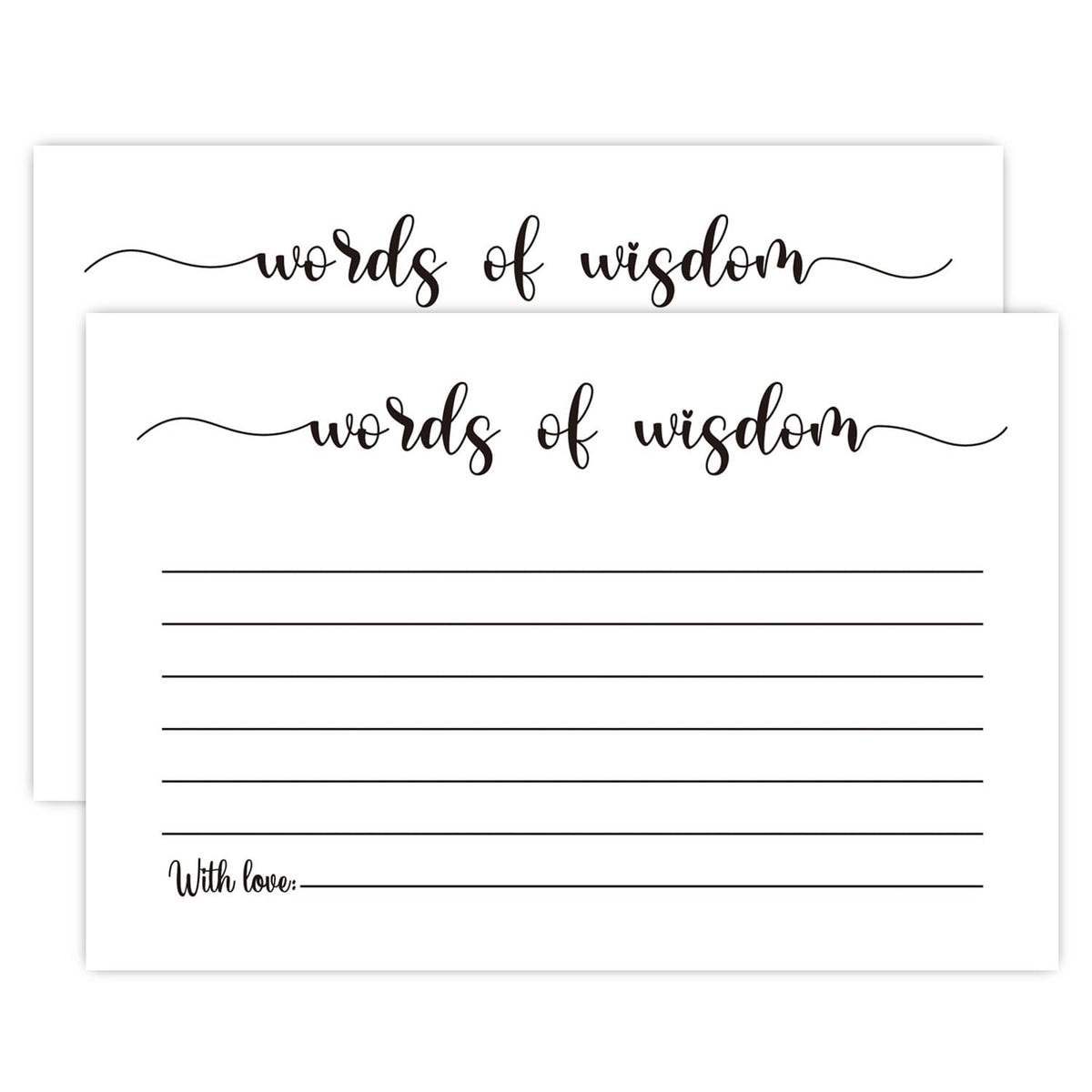 50 Words Of Wisdom Card, Blank Advice Cards, For Bridal Or Baby Shower Party Games, Mr And Mrs Bride Groom, Graduation (4" X 6")