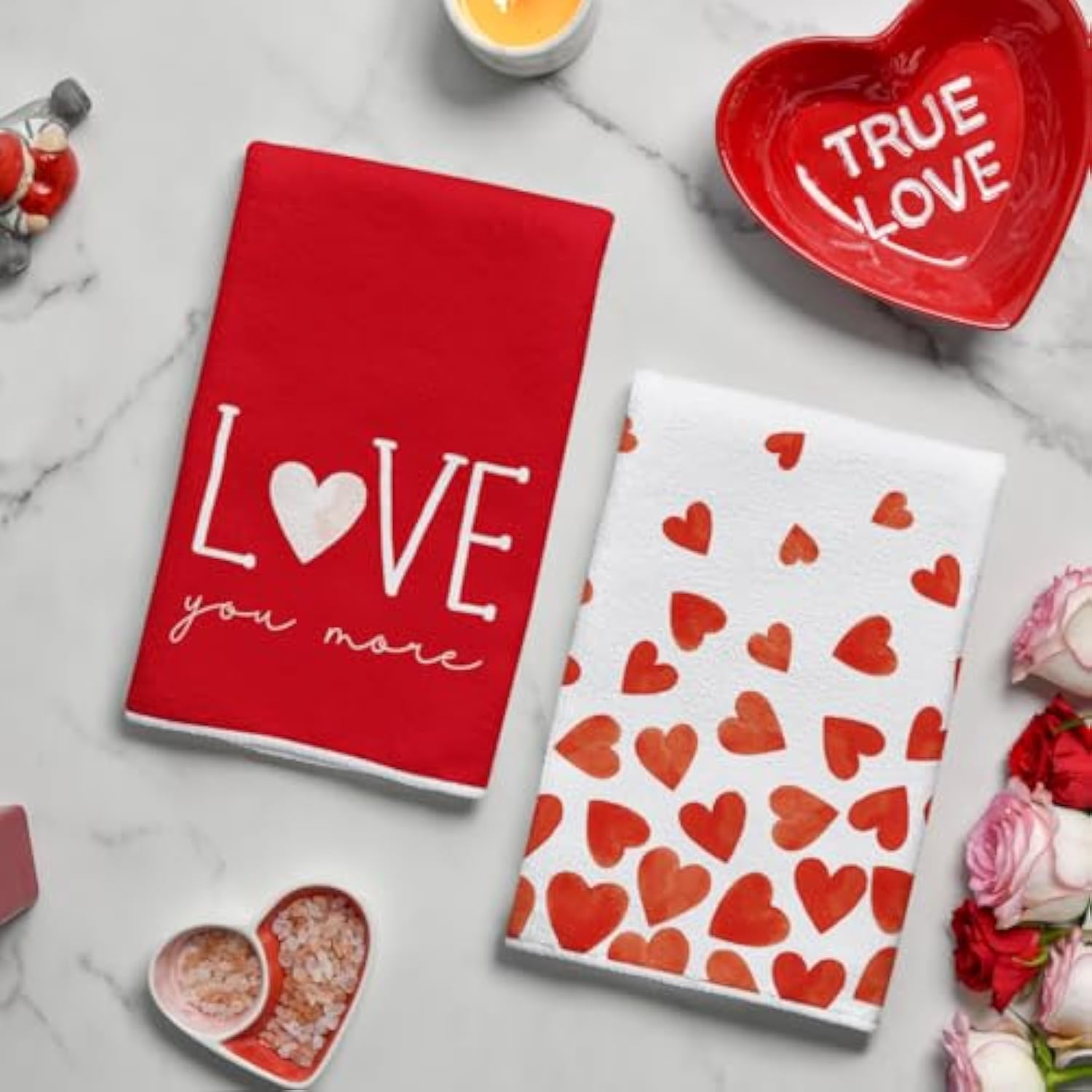 Red Heart Love Valentine'S Kitchen Towels Dish Towels, 18X26 Inch Farmhouse Anniversary Wedding Decoration Hand Towels Set Of 4