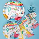 Pool Birthday Party Supplies, Disposable Pool Party Plates, Cups, Napkins, Cutlery And Tablecloth For Pool Birthday Themed Party Decorations Serves 24, Blue