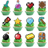 Birthday Cupcake Toppers Set,24Pcs Party Supplies For Kids Boys Video Game Birthday Cake Decorations