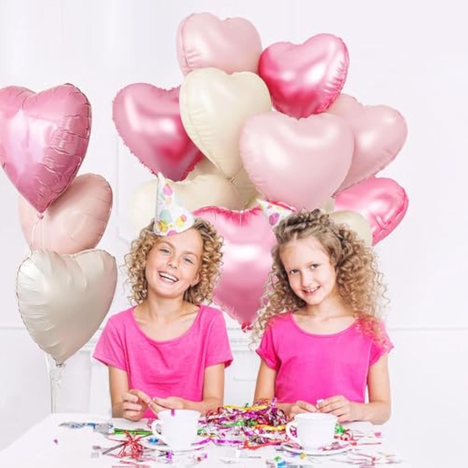 Pink and white heart foil balloons, 15-pack for Valentine’s, weddings & showers