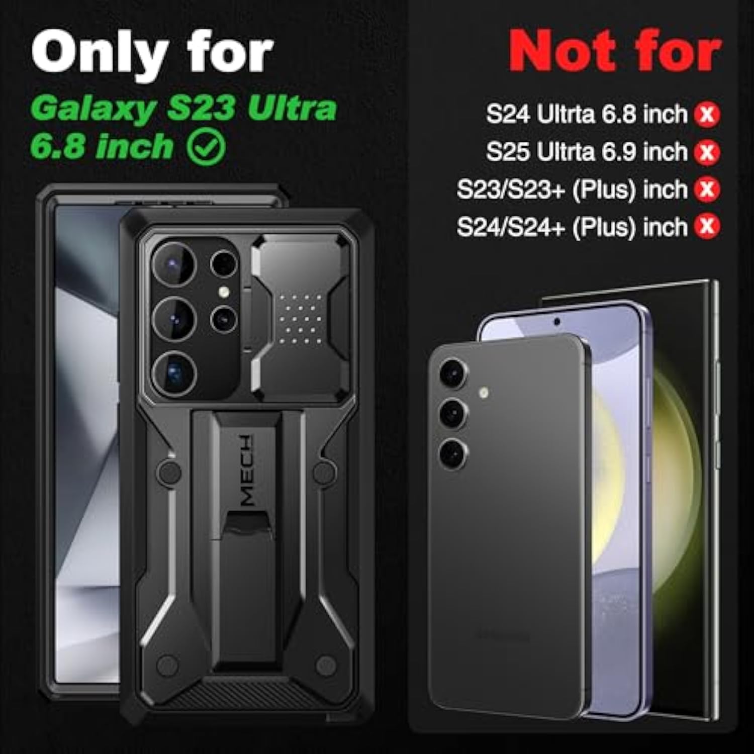 For Samsung Galaxy S23 Ultra Case, [Built-In Slide Camera Cover & Screen Protector] [2 Front Frame] Military Grade Shockproof S23 Ultra Phone Case With Kickstand & Belt-Clip 6.8", Black