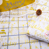 Large Gold Birthday Tissue Paper, 20" X 28", White With Happy Birthday Design For Gift Bags And Party, 30 Sheets