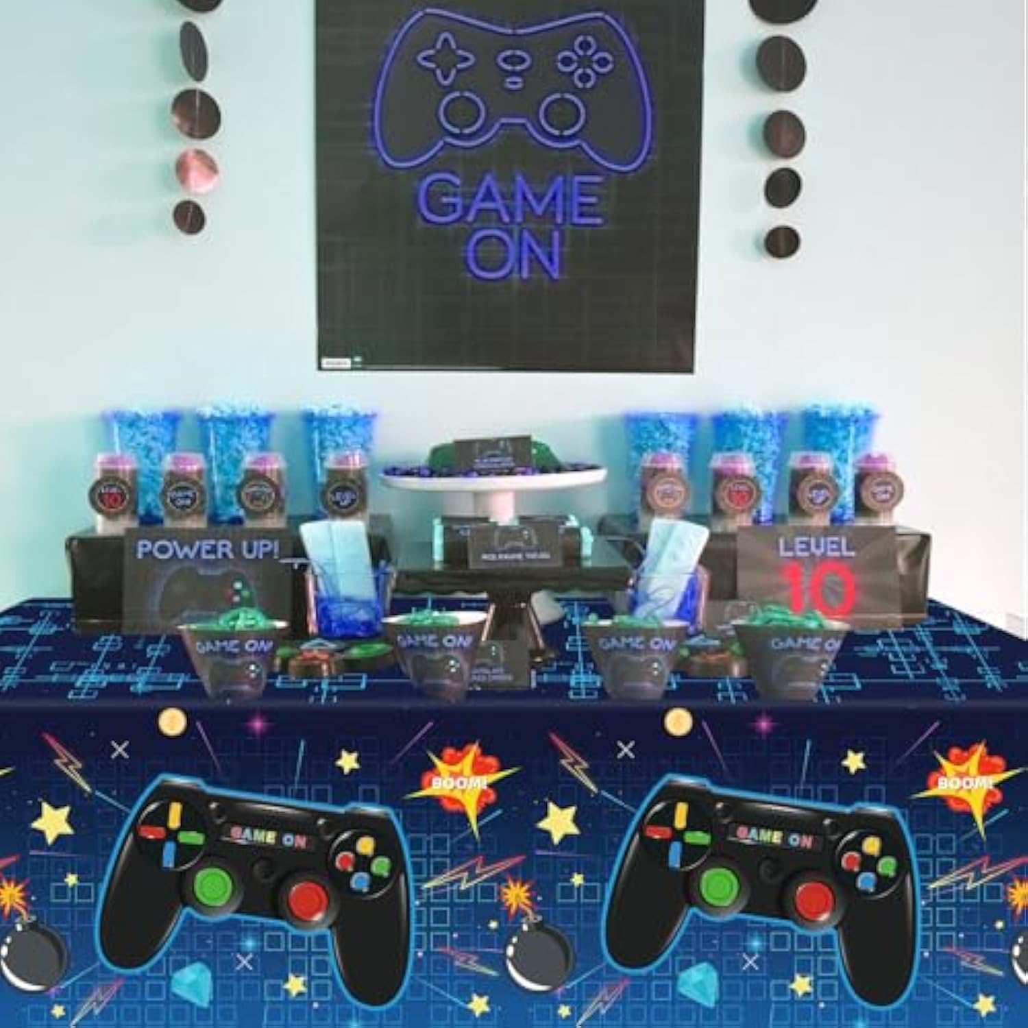 4 Pack Video Game Tablecloth Video Game Birthday Decoration Gaming Birthday Party Supplies 86” X 51” Rectangle Plastic Game Party Table Cover For Kids Boys Girls Video Game Party Decorations Favors