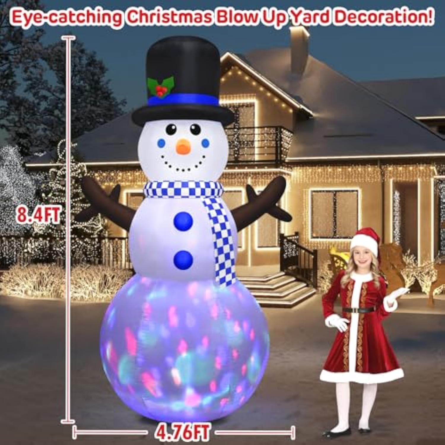 8 Ft Tall Christmas Inflatables Outdoor Decorations Giant Blow Up Snowman With Rotating Led Lights Cute Merry Xmas Blowu