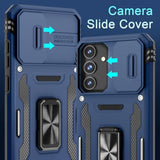 Case For Samsung Galaxy S25 6.2-Inch With Slide Camera Cover+Screen Protector (1 Pack), Rotated Ring Kickstand Military Grade Shockproof Protective Cover-Navy Blue