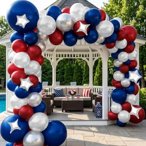 Red White Blue Balloon Arch Double Stuffed Burgundy Navy Blue Balloon Kit